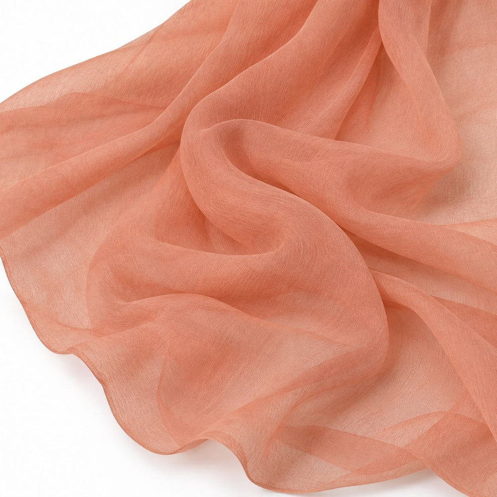 Lys orange/fersken silke chiffon – draperet, med farveafvigelse i dele af stoffet (billede 2 af 2)
