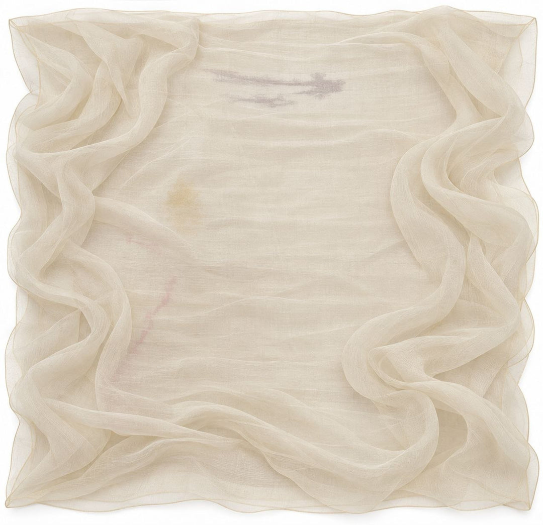 Creme silke chiffon – hele stoffet med pletter og farveafsmitning (billede 1 af 3)