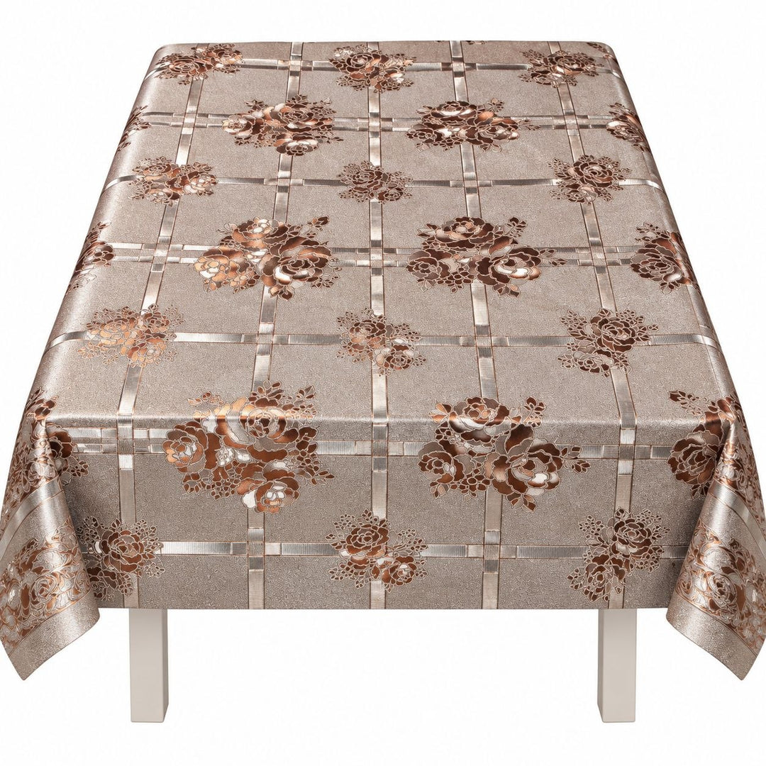 BLOMSTRET POLYESTERDUG I BEIGE/BRUN