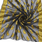 SORT LUREX CHIFFONSILK MED GYLDENT PAISLEYMØNSTER OG GULDBORTER