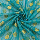 TURKIS LUREX CHIFFONSILK MED GYLDNE STRIBER OG MOTIVER