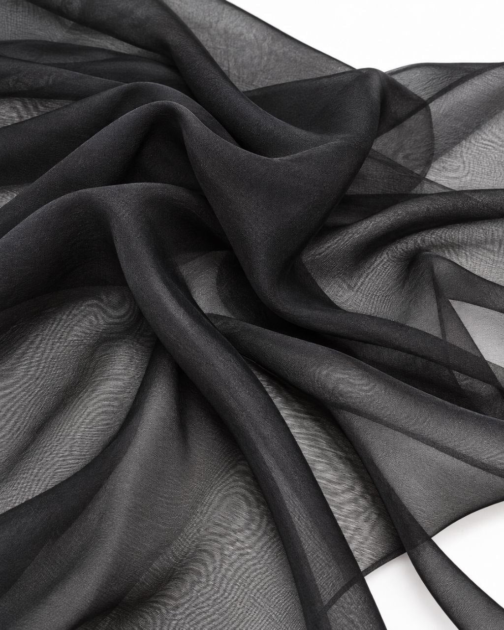 Sort silke chiffon stof – bløde draperede folder