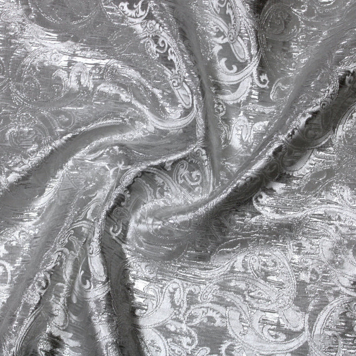 SØLV SATIN JACQUARD STOF MED BLOMSTERRANKER