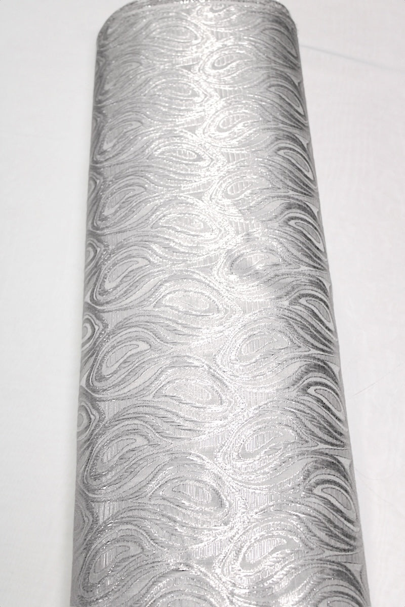 SØLV SATIN JACQUARD STOF MED DRÅBEMOTIV