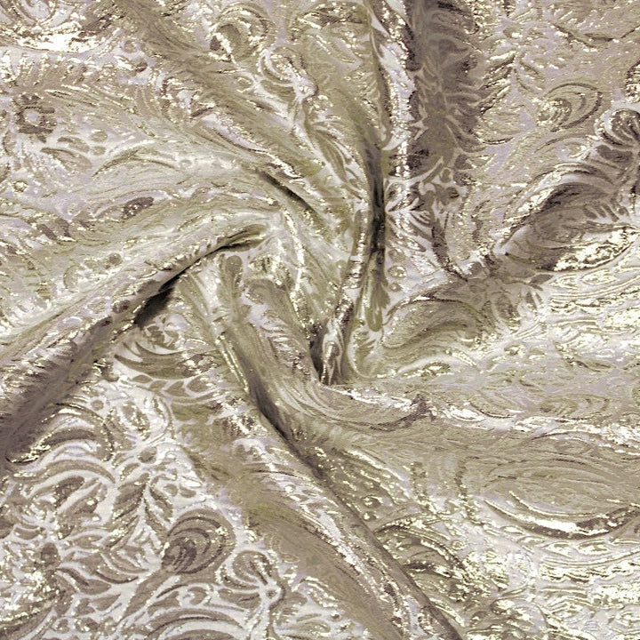 CHAMPAGNEFARVET SATIN JACQUARD STOF MED BOTANISKE MOTIVER