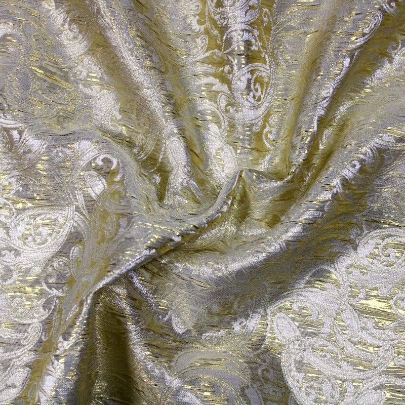 CHAMPAGNEFARVET SATIN JACQUARD STOF MED BLOMSTERRANKER