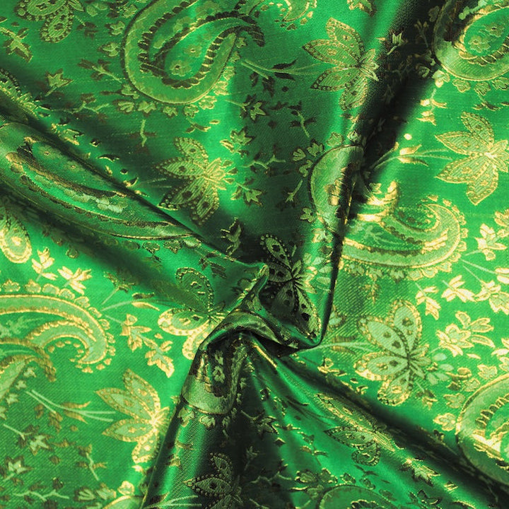 GRØNT SATIN JACQUARD STOF MED BLADE