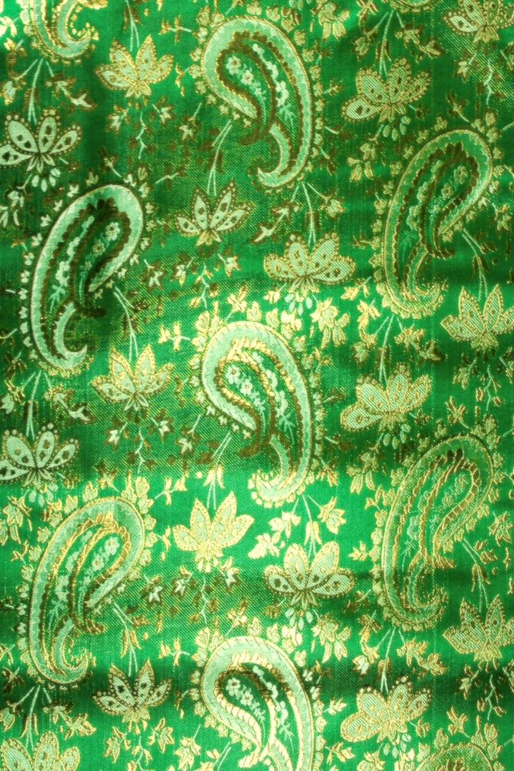 GRØNT SATIN JACQUARD STOF MED BLADE