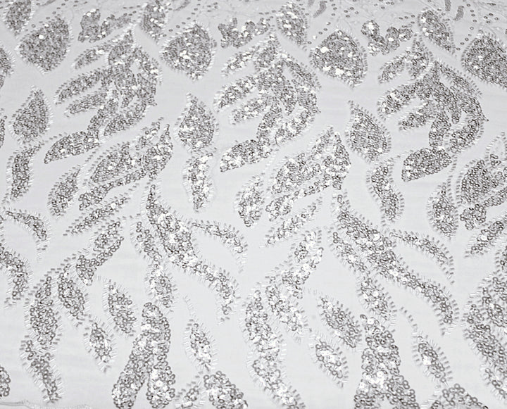 HVIDT TYL STOF MED PAILLETTER OG PERLER