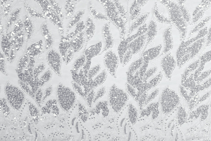 HVIDT TYL STOF MED PAILLETTER OG PERLER