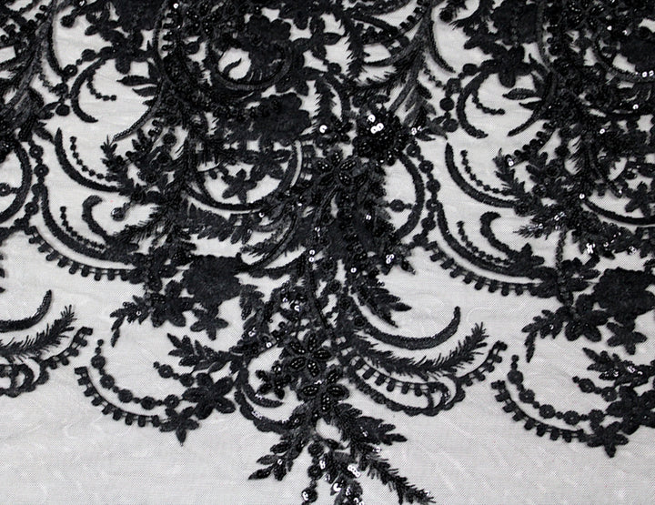 SORT TYL STOF MED PAILLETTER OG PERLER