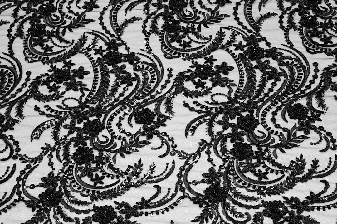 SORT TYL STOF MED PAILLETTER OG PERLER