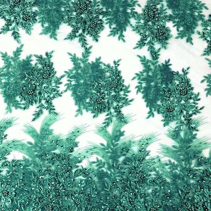 TURKIS TYL STOF MED PAILLETTER OG PERLER