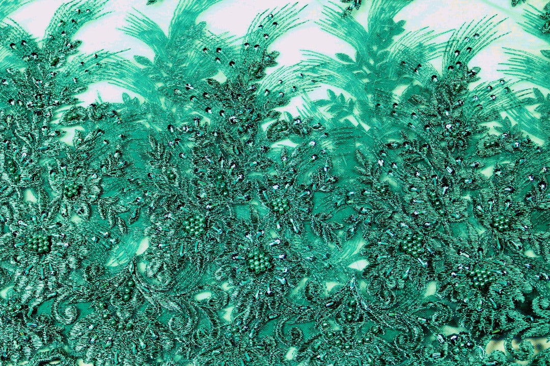 TURKIS TYL STOF MED PAILLETTER OG PERLER