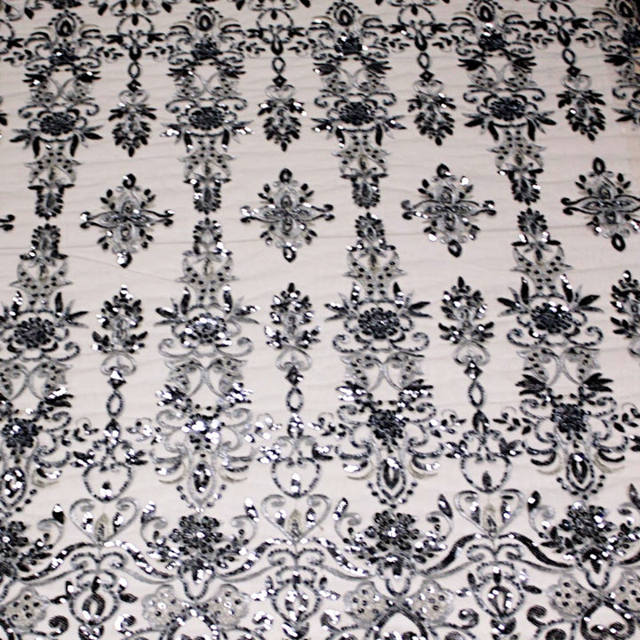 SØLV TYL STOF MED PAILLETTER OG PERLER