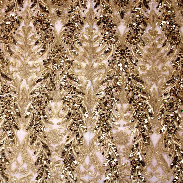 CHAMPAGNEFARVET TYL STOF MED PAILLETTER OG PERLER