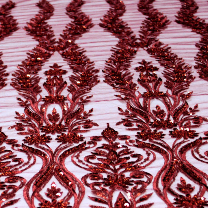BORDEAUX TYL STOF MED PAILLETTER OG PERLER