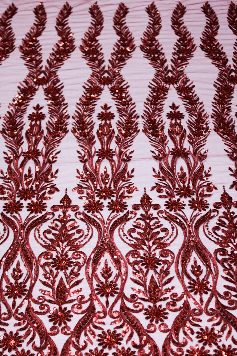 BORDEAUX TYL STOF MED PAILLETTER OG PERLER
