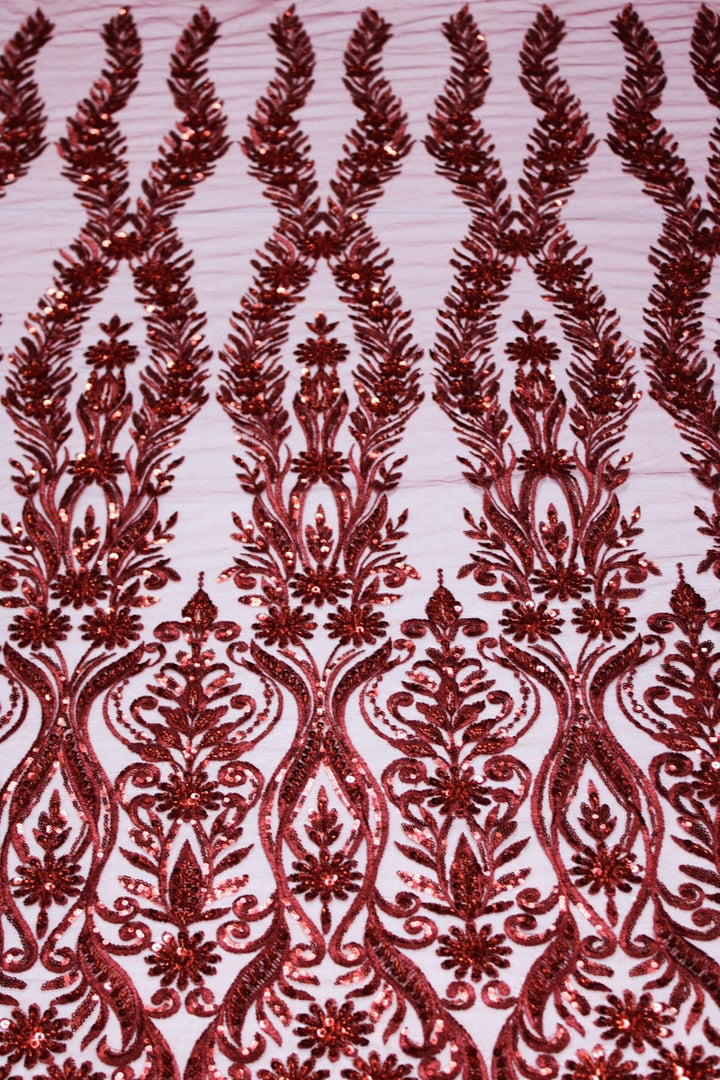 BORDEAUX TYL STOF MED PAILLETTER OG PERLER