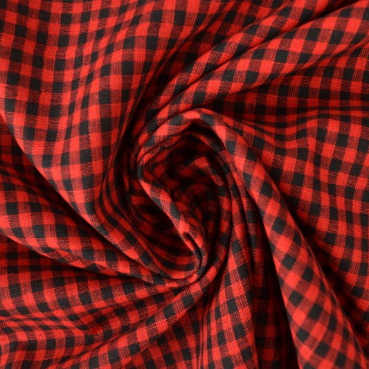 BOMULDSSTOF MED VICHY TERN - RØD OG SORT, 4 MM