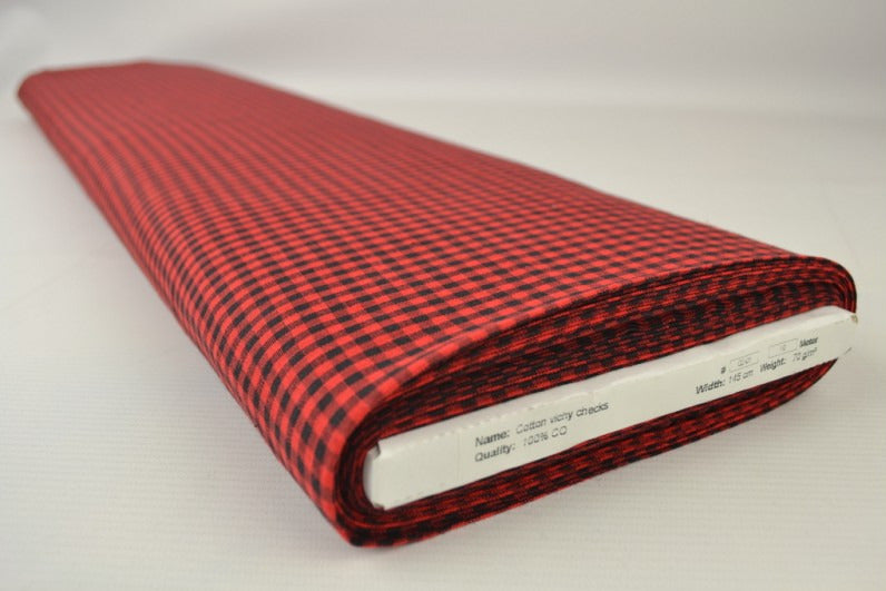 BOMULDSSTOF MED VICHY TERN - RØD OG SORT, 4 MM