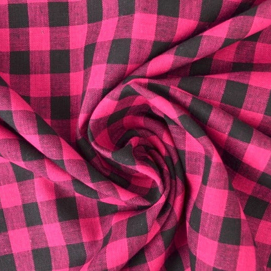 BOMULDSSTOF MED VICHY TERN - PINK OG SORT, 10 X 12 MM