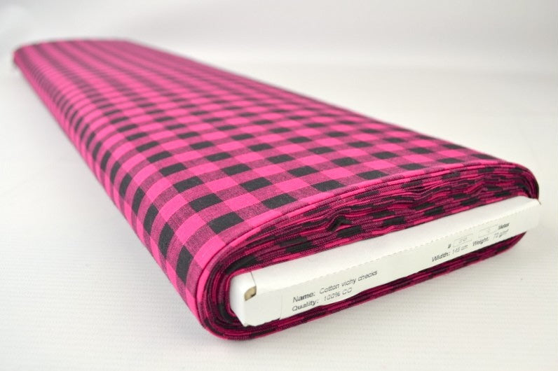 BOMULDSSTOF MED VICHY TERN - PINK OG SORT, 10 X 12 MM