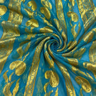 TURKIS LUREX CHIFFONSILK MED GYLDNE PAISLEYMOTIVER OG GULDBORTER