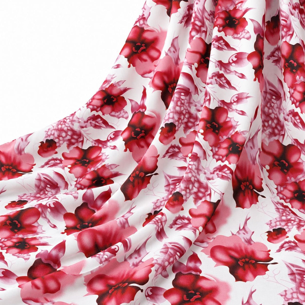 BLOMSTRET POLYESTERSTOF – RØD/ROSA (billede 3 af 3)
