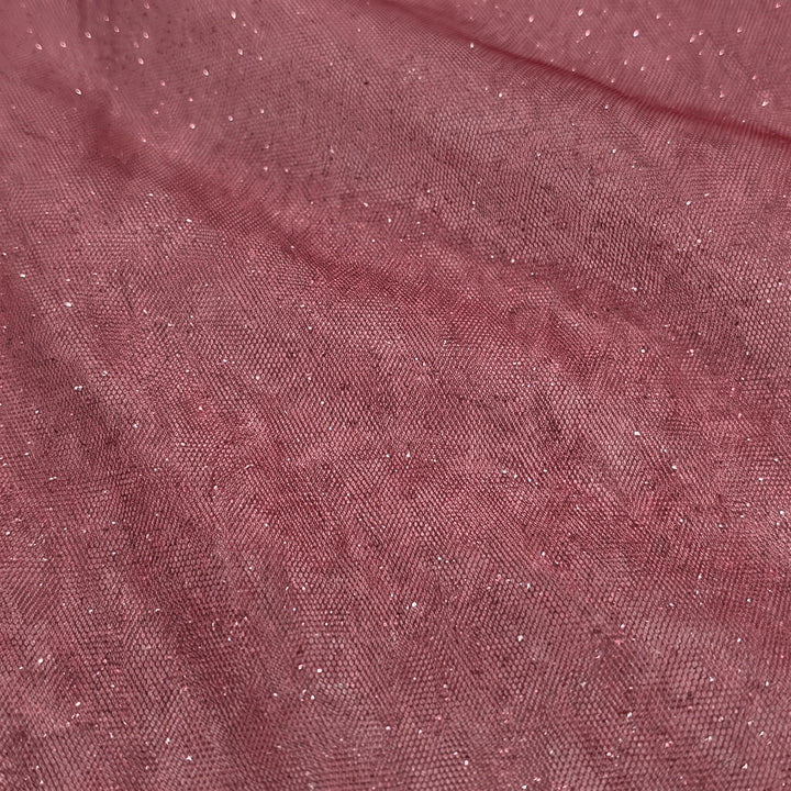 Bordeaux glitter tyl med metallic — nærbillede af netstruktur og glitter