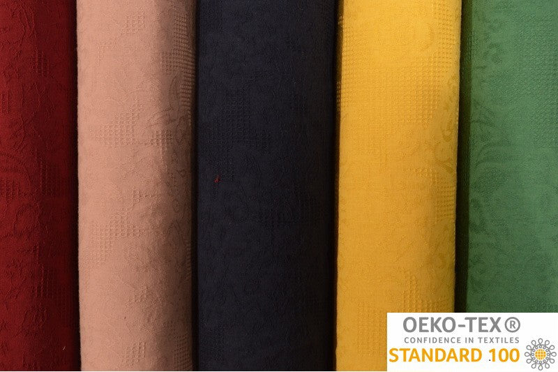 HVID BOMULDS JACQUARD - VAFFELSTRUKTUR MED BLOMSTERMOTIV