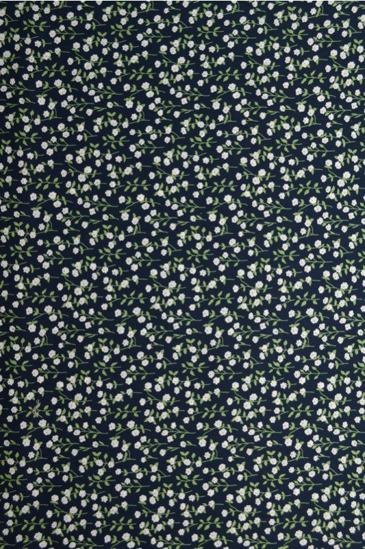MARINEBLÅ BOMULDSPOPLIN MED DITSY BLOMSTERPRINT – HVID