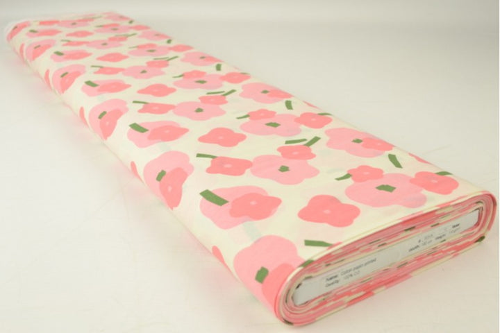 CREME BOMULDSPOPLIN MED VALMUEPRINT – PINK & GRØN