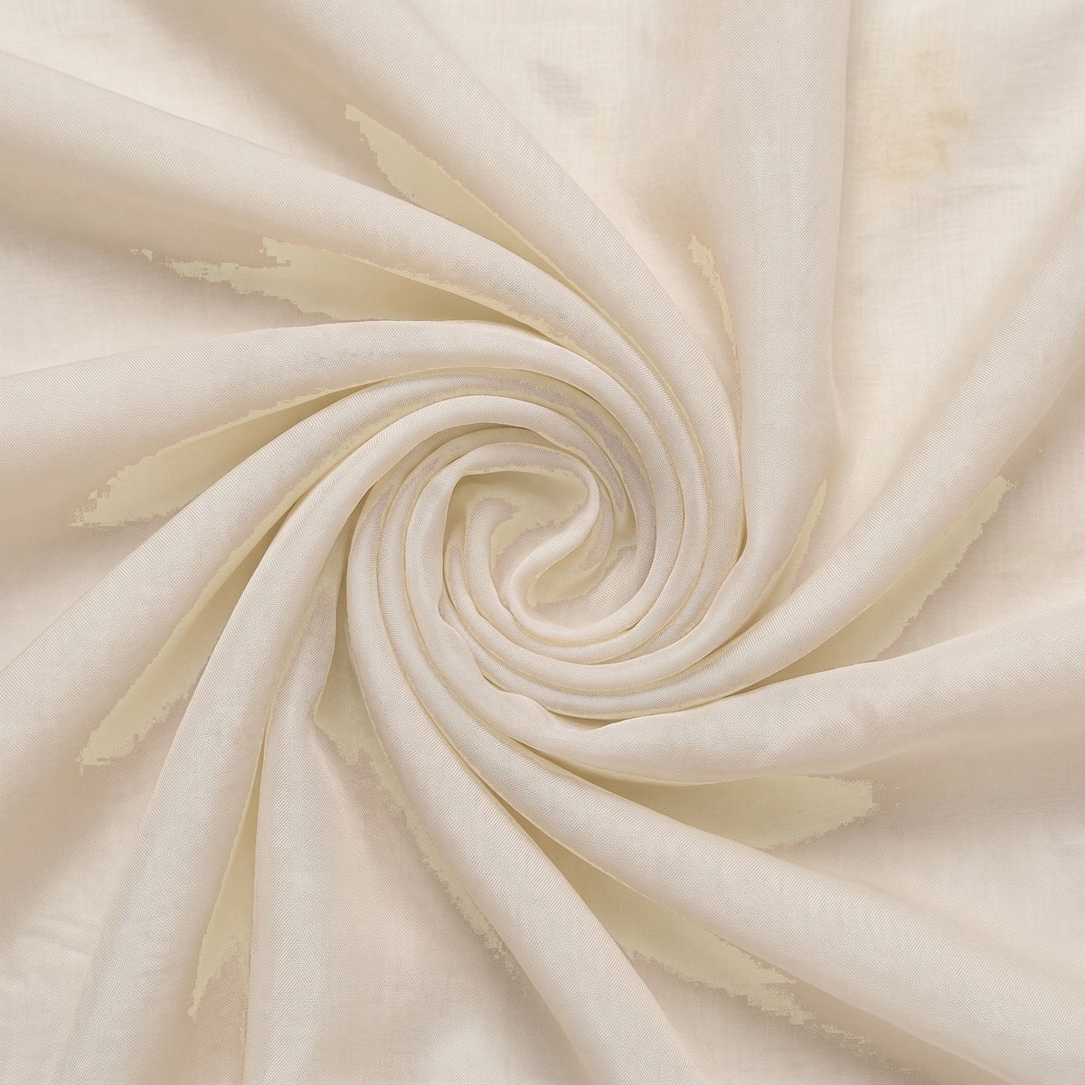 Creme silke chiffon – stoffet samlet i en blød swirl med pletter og farveafsmitning (billede 1 af 3)
