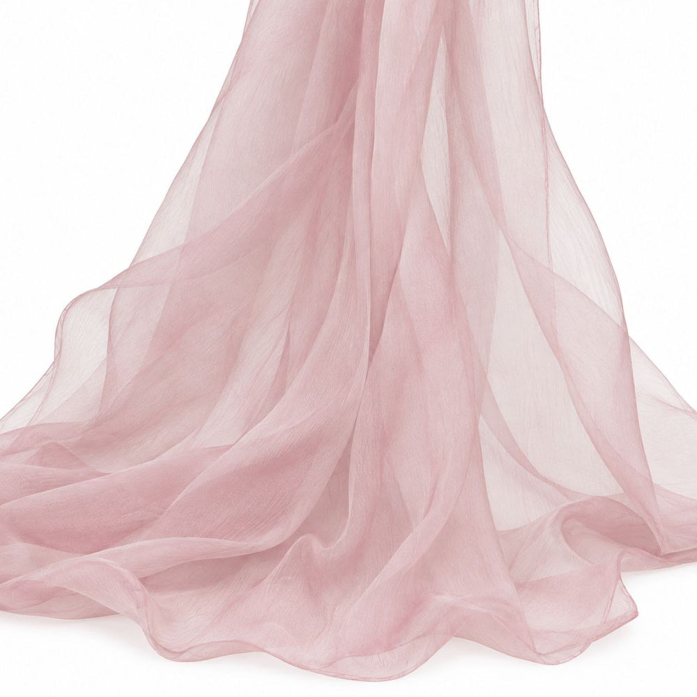 Lys rosa silke chiffon 130 cm – draperet, med farveafvigelse i dele af stoffet (billede 2 af 2)