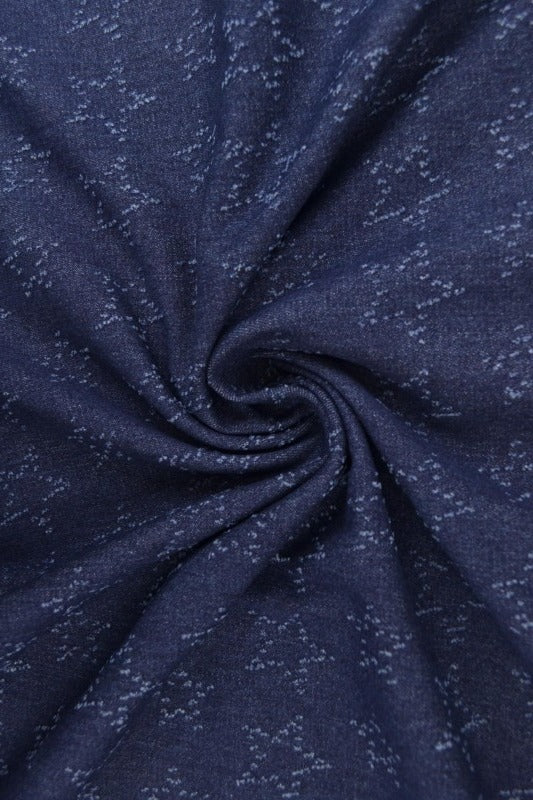 MØRKEBLÅ DENIM STOF MED STJERNEMØNSTER – METERVARE TIL BUKSER & JAKKER