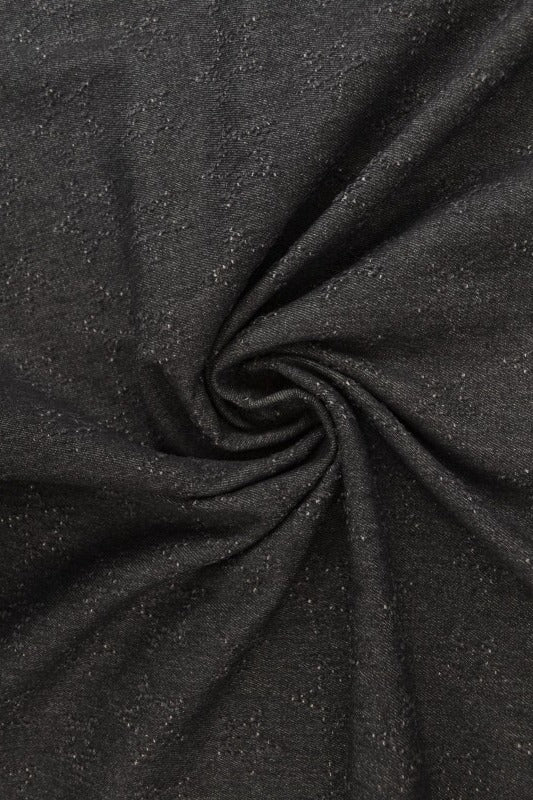 SORT DENIM STOF MED STJERNEMØNSTER – METERVARE TIL BUKSER & JAKKER