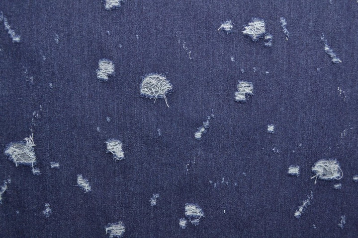 MØRKEBLÅ DENIM STOF MED VASKET SLIDT OVERFLADE – METERVARE TIL BUKSER & JAKKER