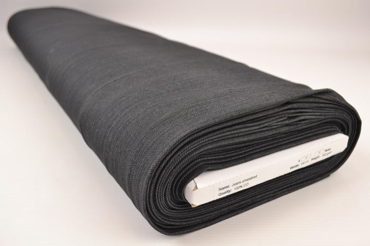 MØRKEGRÅ UVASKET DENIM MED STRÆK – 300 G/M²