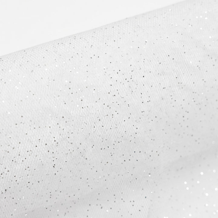 Elfenben glitter tyl med metallic — nærbillede af netstruktur og glitter