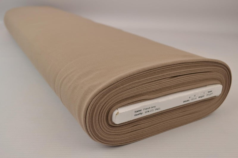 TAUPE FRENCH TERRY – BLØD BOMULDSSTRIK MED STRÆK