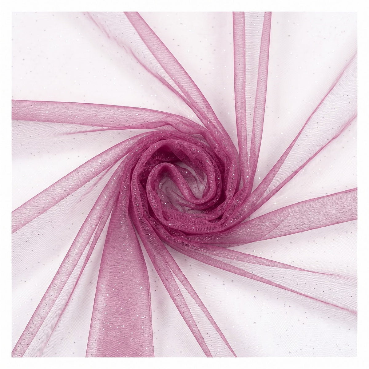 Fuchsia glitter tyl med metallic — stoffet rullet løst sammen i bløde folder