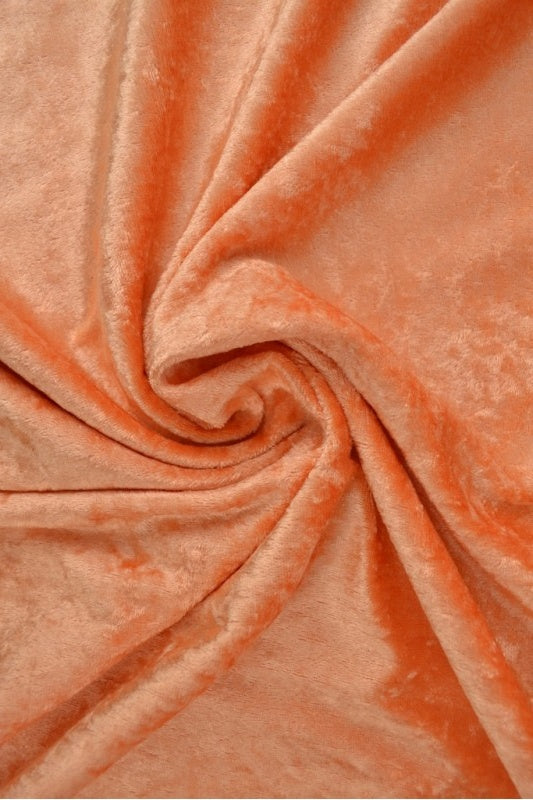 ORANGE NERVØS VELOUR – STRIKKET, STRÆKBAR & GLANSFULDT FALD