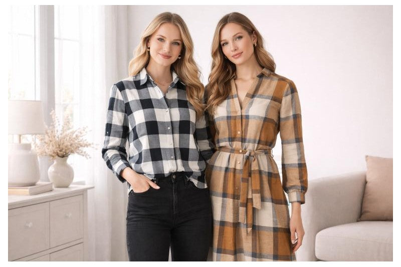 HVID OG BEIGE SKOTSKTERNET FLANNEL