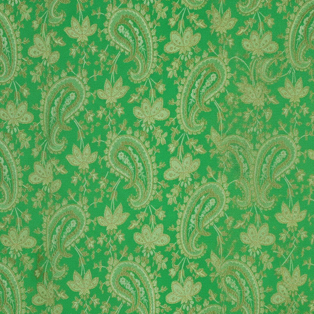 GRØNT SATIN JACQUARD STOF MED BLADE (billede 1 af 3)