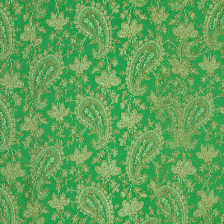 GRØNT SATIN JACQUARD STOF MED BLADE (billede 1 af 3)
