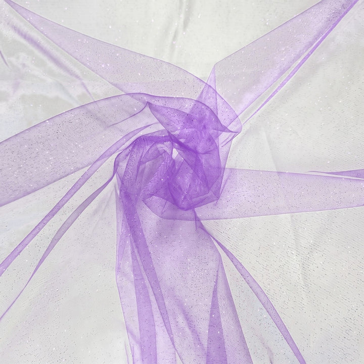 Lavendel glitter tyl med metallic — nærbillede af netstruktur og glitter