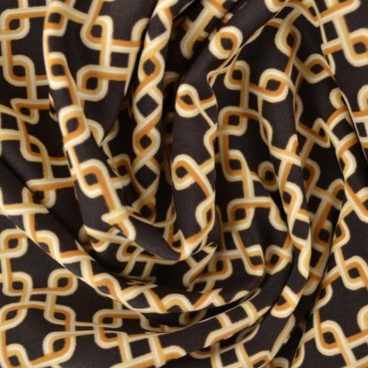 MØRKEBRUN LYCRA – KÆDEPRINT, 4-VEJS STRÆK & HURTIGTØRRENDE