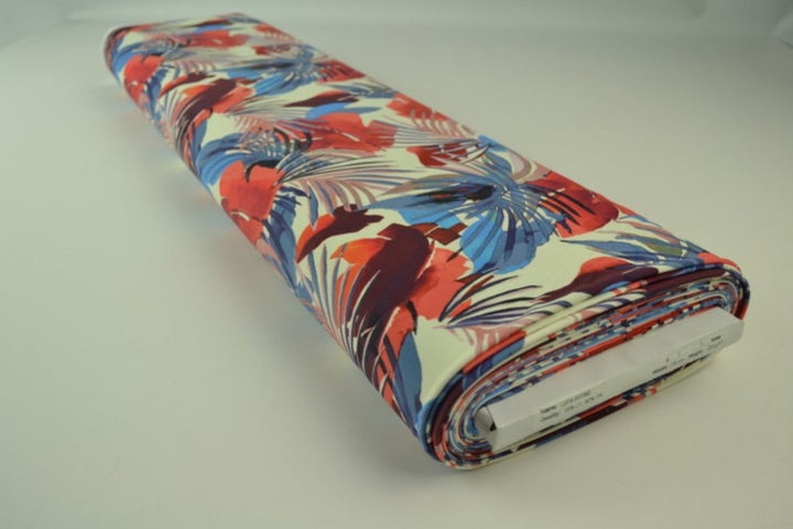 LYS LYCRA – BOTANISK PRINT (RØD & BLÅ), 4-VEJS STRÆK & HURTIGTØRRENDE