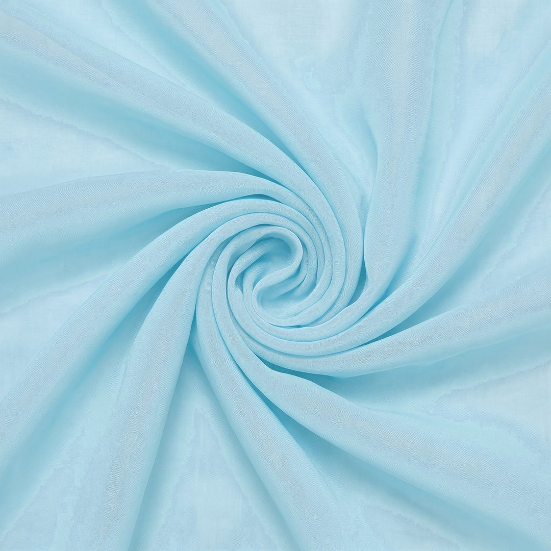 Lys blå/aqua silke chiffon – stoffet samlet i en blød swirl med tydelig misfarvning i nederste højre hjørne (billede 1 af 2)